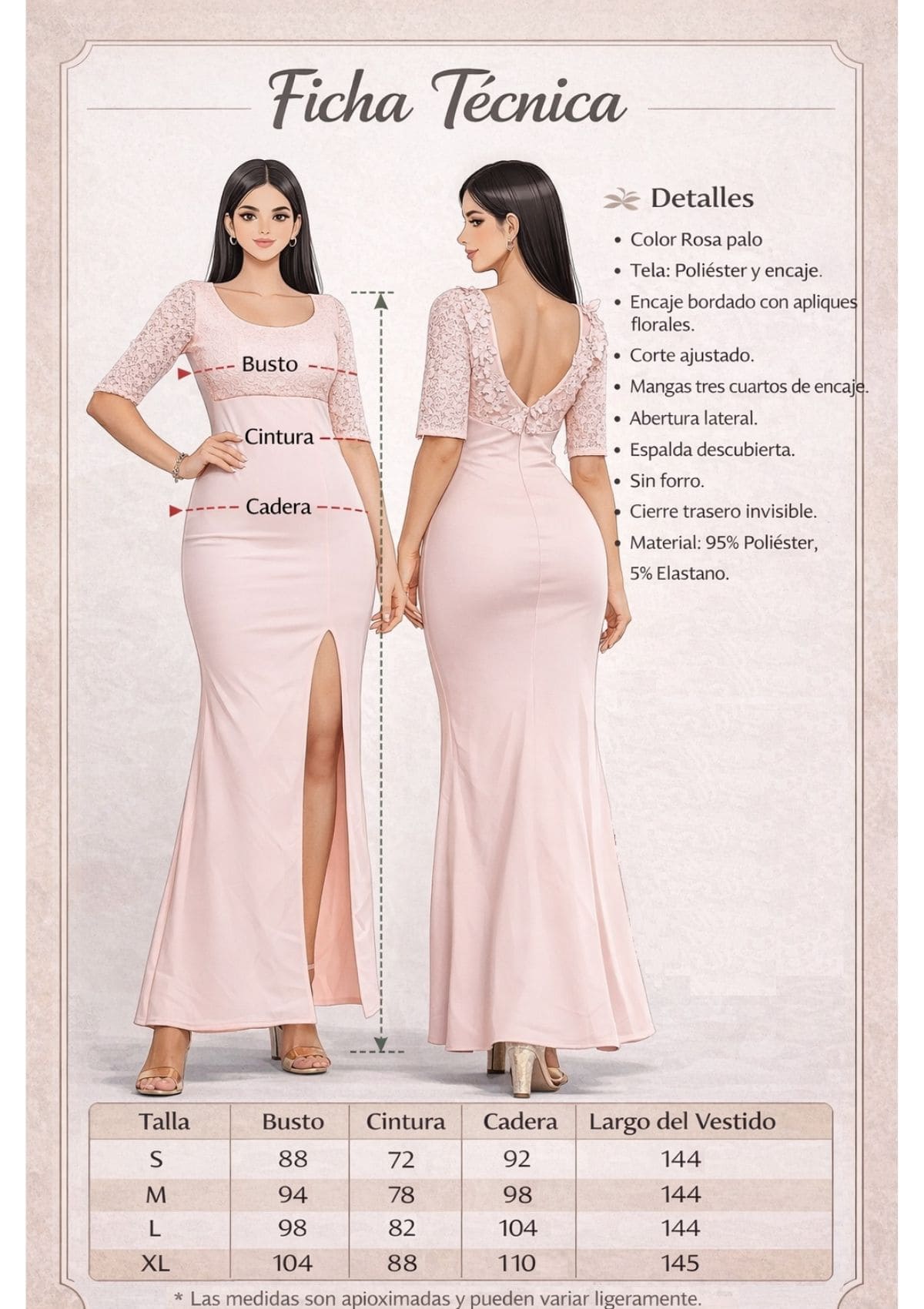 Vestido Elegante Anna con manga corta / S-M-L-XL